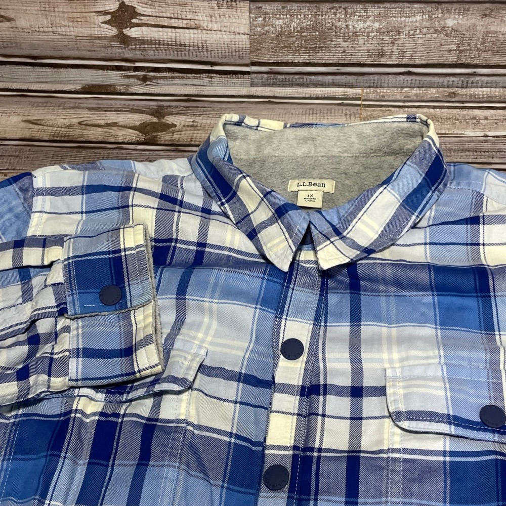 LL Bean Women's Blue Plaid Button Up Shirt Long Sleeve Collared Size 1X